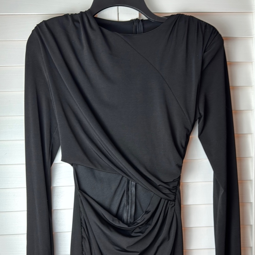 Black Asymmetrical Long Sleeve Cocktail Dress